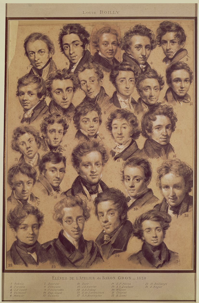 Vinte e cinco alunos do ateliê de Antoine Jean Gros (1771-1835) 1820 (carvão e giz sobre papel) de Louis Leopold Boilly