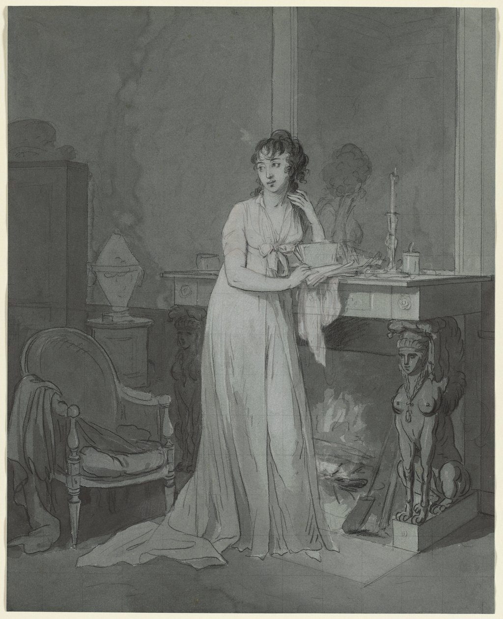 Mulher na frente de uma lareira de Louis Leopold Boilly