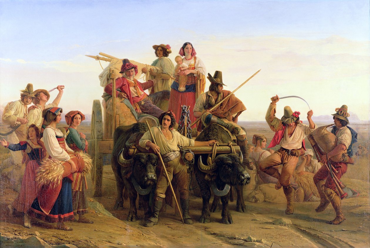 A chegada das colheitadeiras nos pântanos de Pontine, 1830 de Louis Leopold Robert