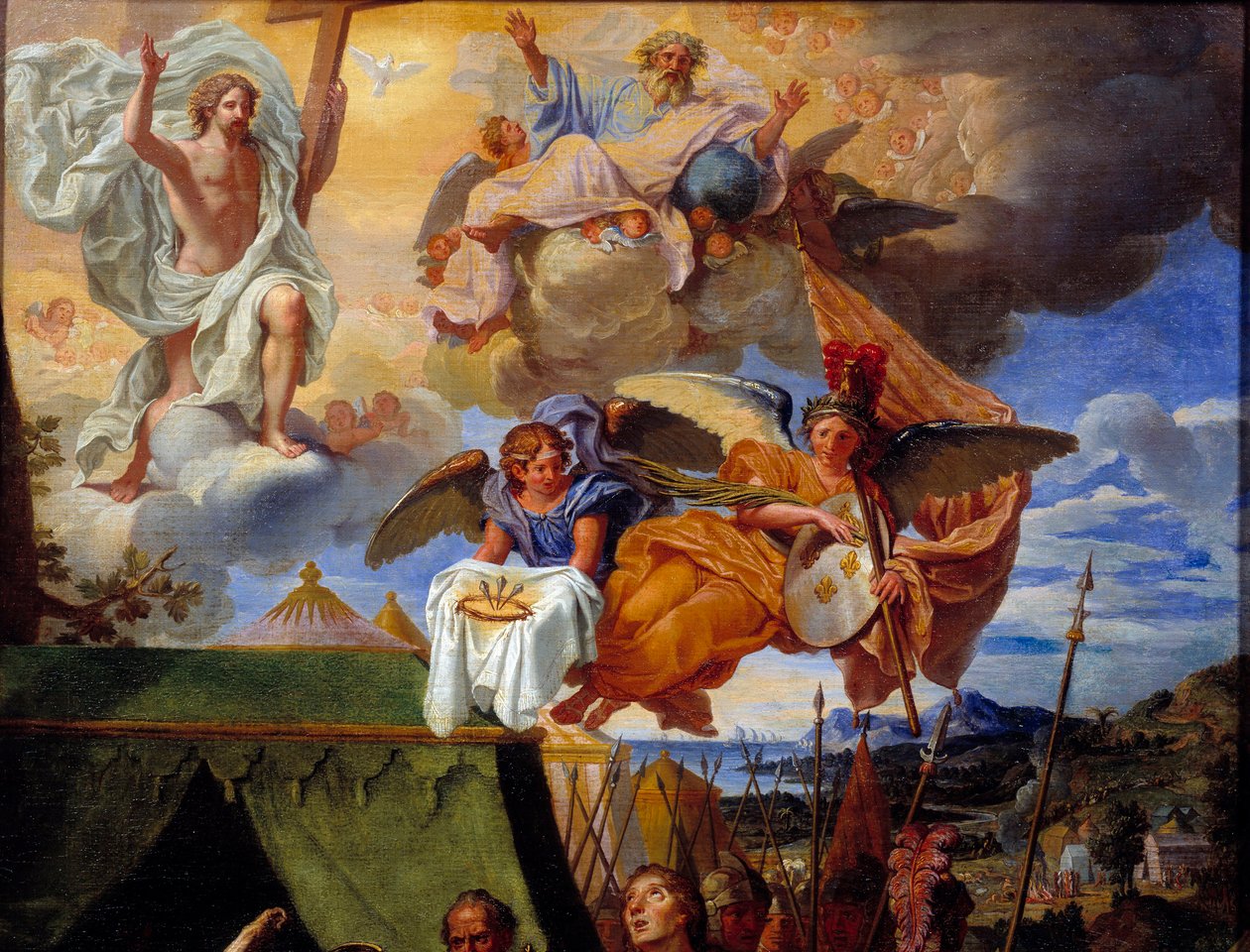 Rei Luís IX (São Luís) (1214-1270) cuidando de seus soldados Detalhe representando Deus e os anjos. Pintura de Louis Licherie de Bury (1629-1687) Século XVII Rouen, Musee des Beaux Arts de Louis Licherie de Beurie
