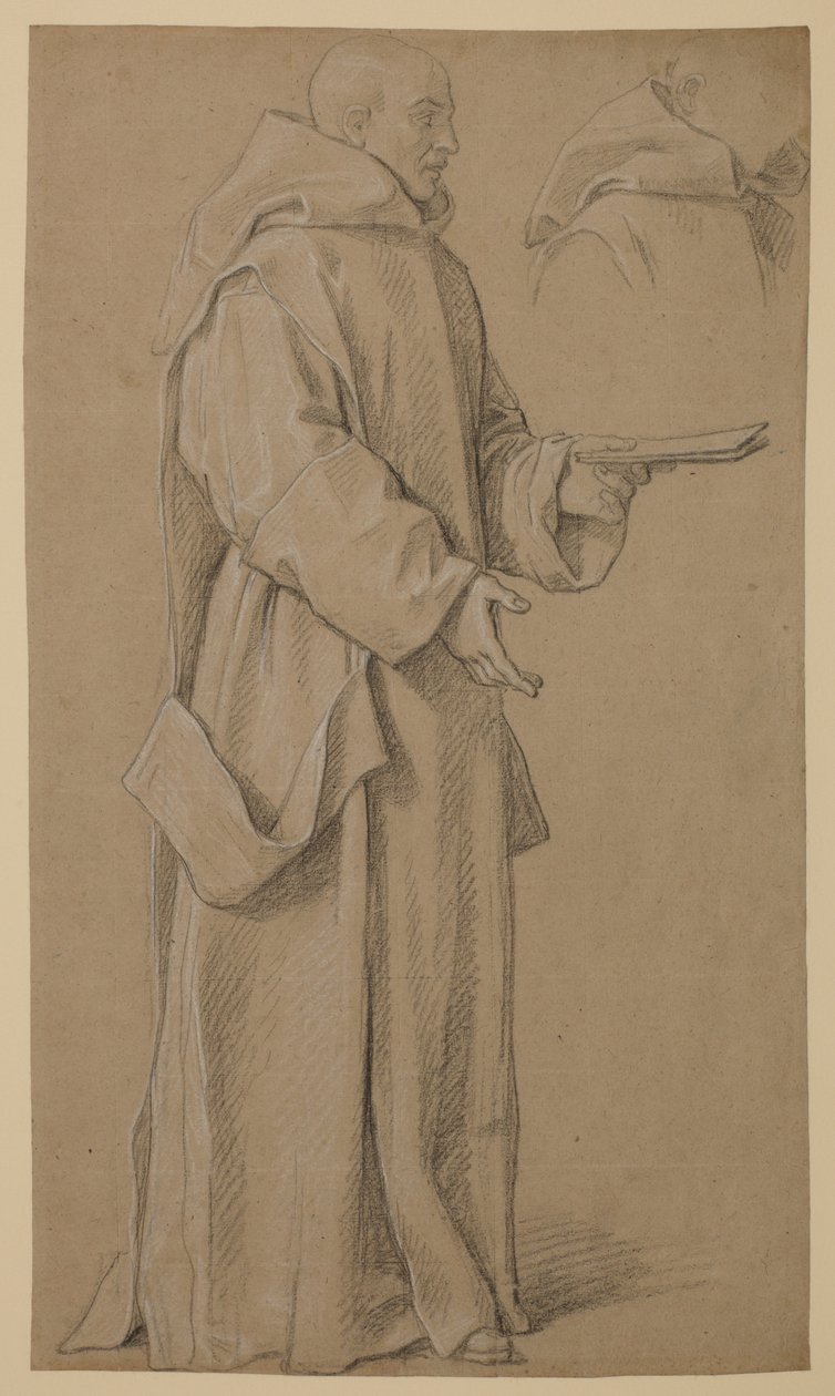 Monge de pé, e estudo de um capuz de Louis Licherie de Beuron (attr. to)
