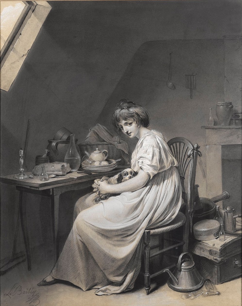 Louis-Léopold Boilly - Menina com o seu cão de Louis Leopold Boilly