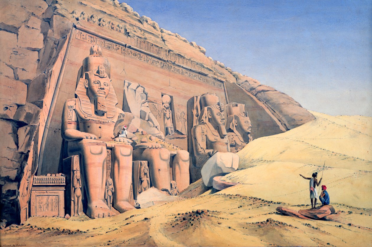 "Grande Templo de Ramesses II, Abu Simbel", 1846 de Louis M. A. Linant de Bellefonds,