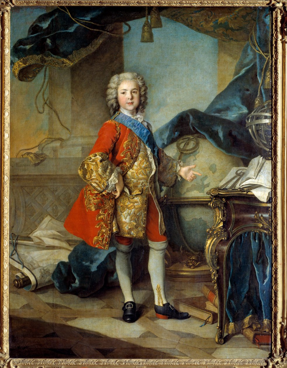 Retrato completo do Dauphin Louis de France (1729 - 1765), filho de Luís XV, no seu estúdio de estudos. Pintura de Louis Tocque (1696 - 1772) de Louis Tocqué
