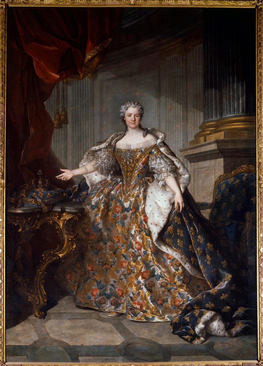 Retrato de Marie Lesczinska (Lesczynska) (1703-1768) Rainha de França Pintura de Louis Tocque (1696-1772) 1740 Sol. 2,77x1,91 m - Retrato de Marie Leczinska (Leszczynska) (1703-1768) - Pintura de Louis Tocque (1696-1772), óleo sobre tela (277x7x191 cm) de Louis Tocqué