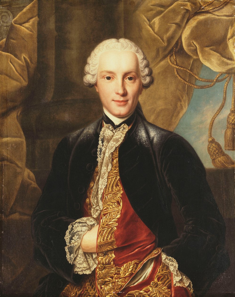 Retrato de um cavalheiro, meio comprimento, vestindo uma jaqueta cinza de Louis Tocqué