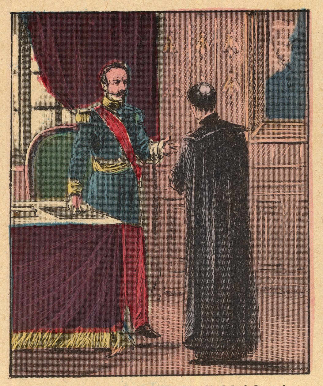 Napoleão III e Louis-Gaston de Segur (Louis Gaston de Segur) (1820-1881) Bispo francês em Elysee - - Gravura do "Ensino religioso pelos olhos". Wonderful Album" de Louis Maitrejean e Georget Ramond - França 1910 de Louis Maitrejean