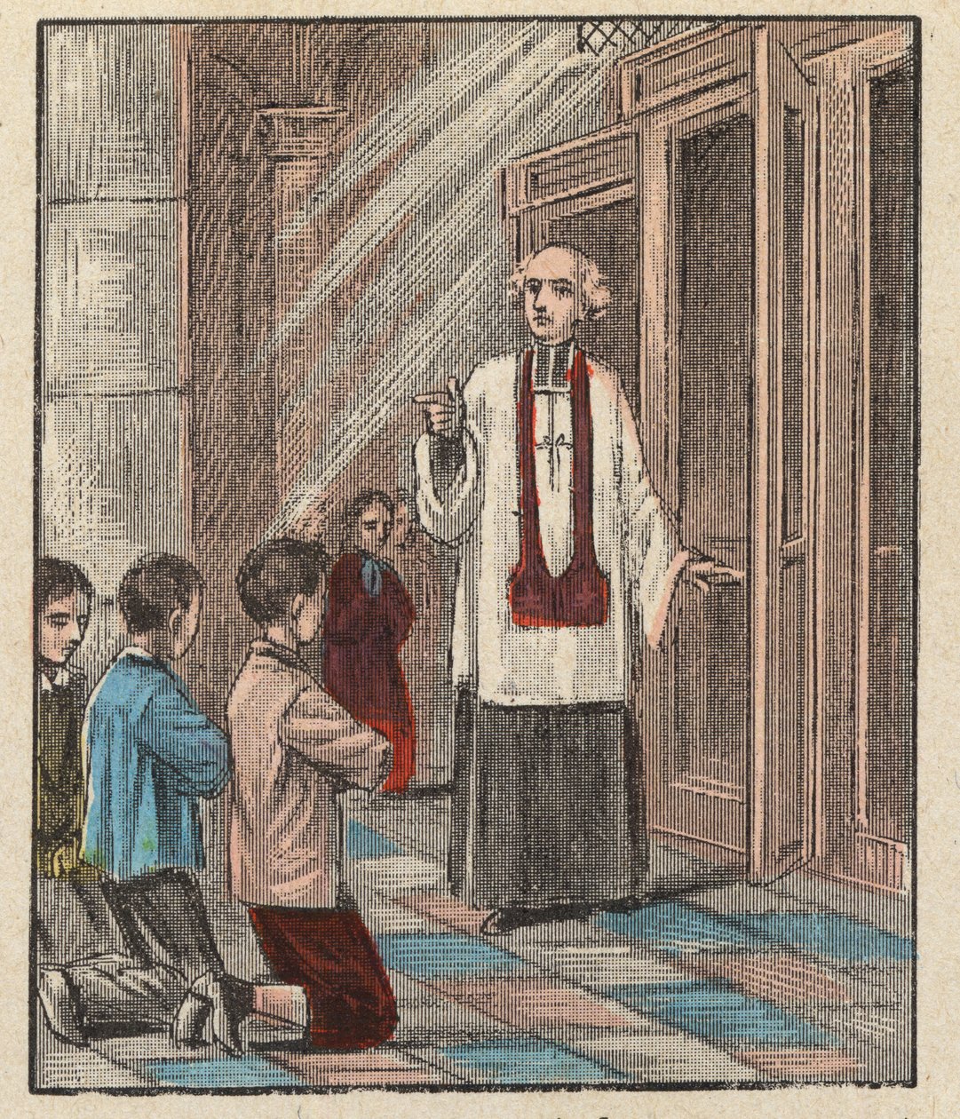 Preparação Primeira Comunhão - Catecismo - (Primeira Comunhão) Preparação Primeira Comunhão - - Gravura de “Ensino religioso pelos olhos. Wonderful Album” de Louis Maitrejean e Georget Ramond - França 1910 de Louis Maitrejean
