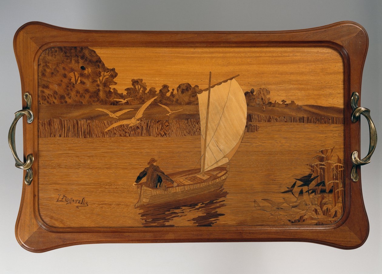 Bandeja com cenário lacustre, de Louis Majorelle (1859-1926), madeira, França, século XX de Louis Majorelle