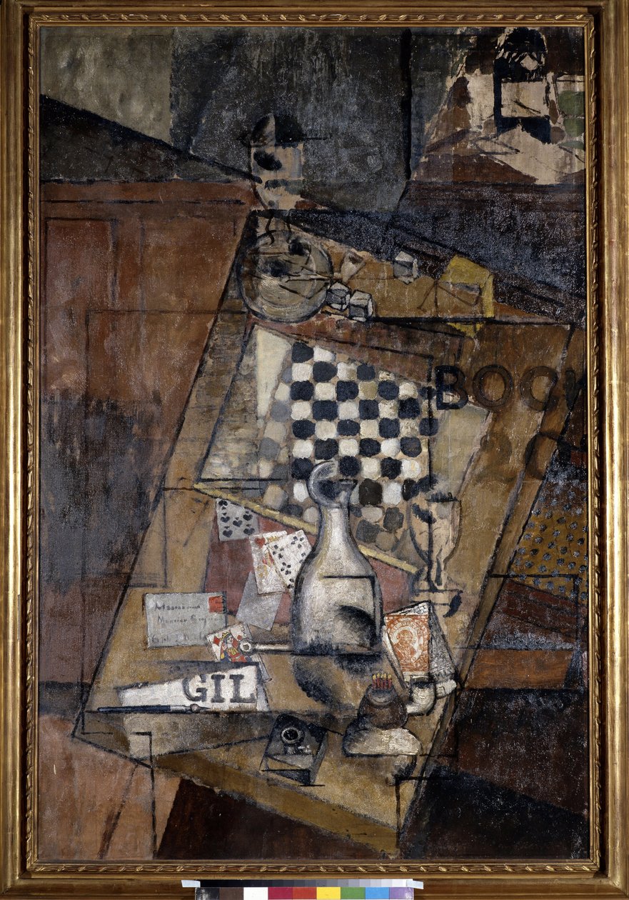 Natureza morta com um jogo de xadrez. Pintura de Louis Markus conhecido como Louis Marcoussis (1878-1941) de Louis Marcoussis