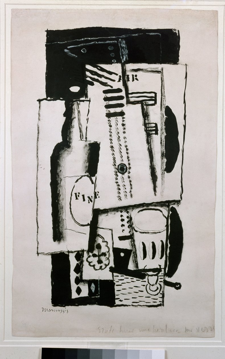 Natureza morta, estudo para uma pintura sobre vidro (pintura, século XX) de Louis Marcoussis