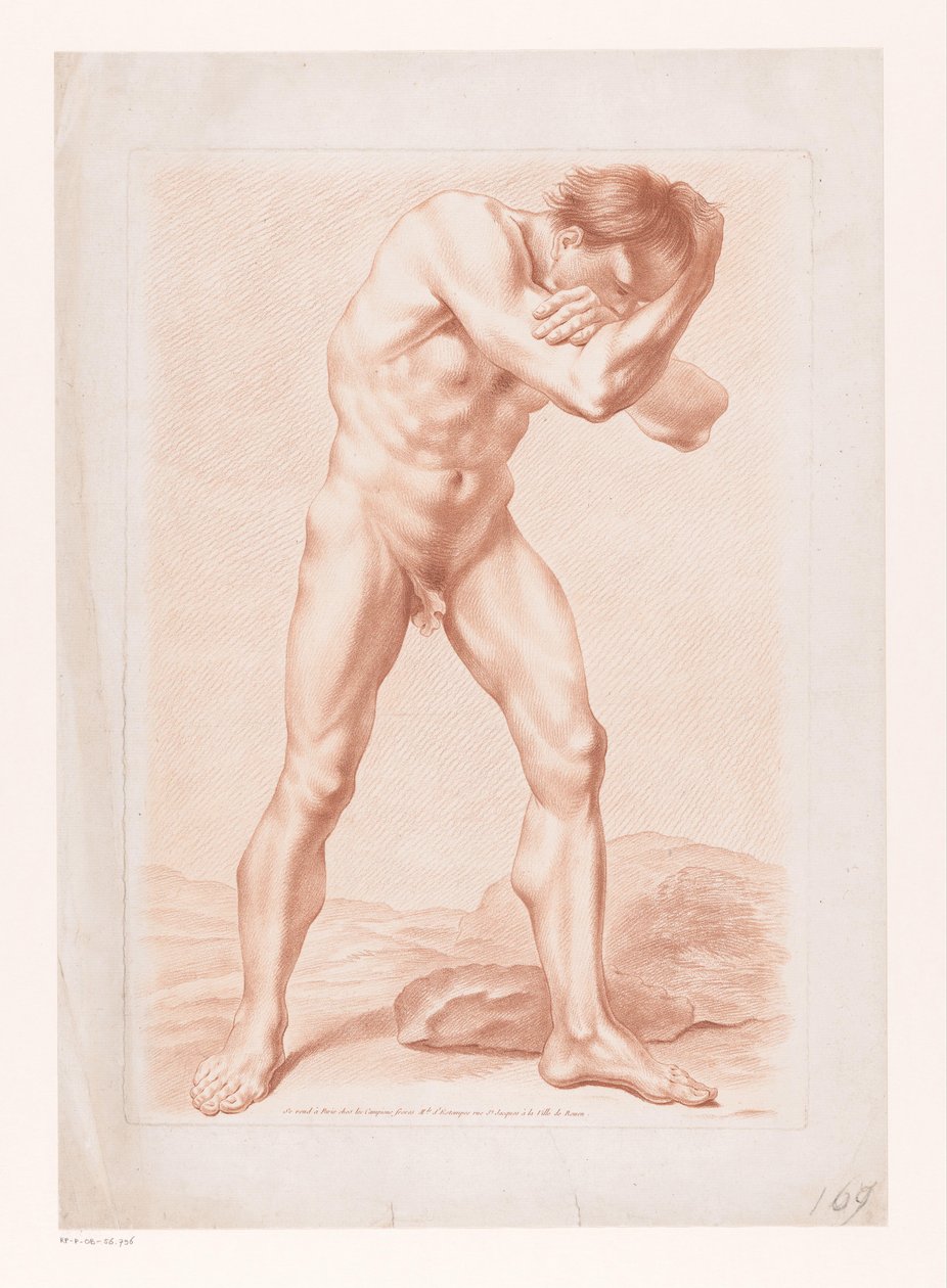 Homem nu em pé com os braços dobrados à volta da cabeça de Louis Marin Bonnet (attributed to)