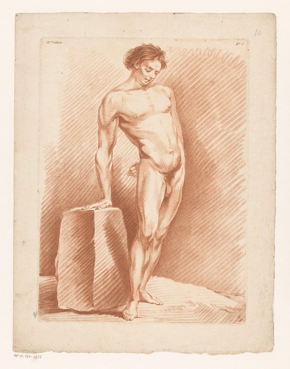 Nu masculino ao lado de um bloco de Louis Marin Bonnet (possibly)