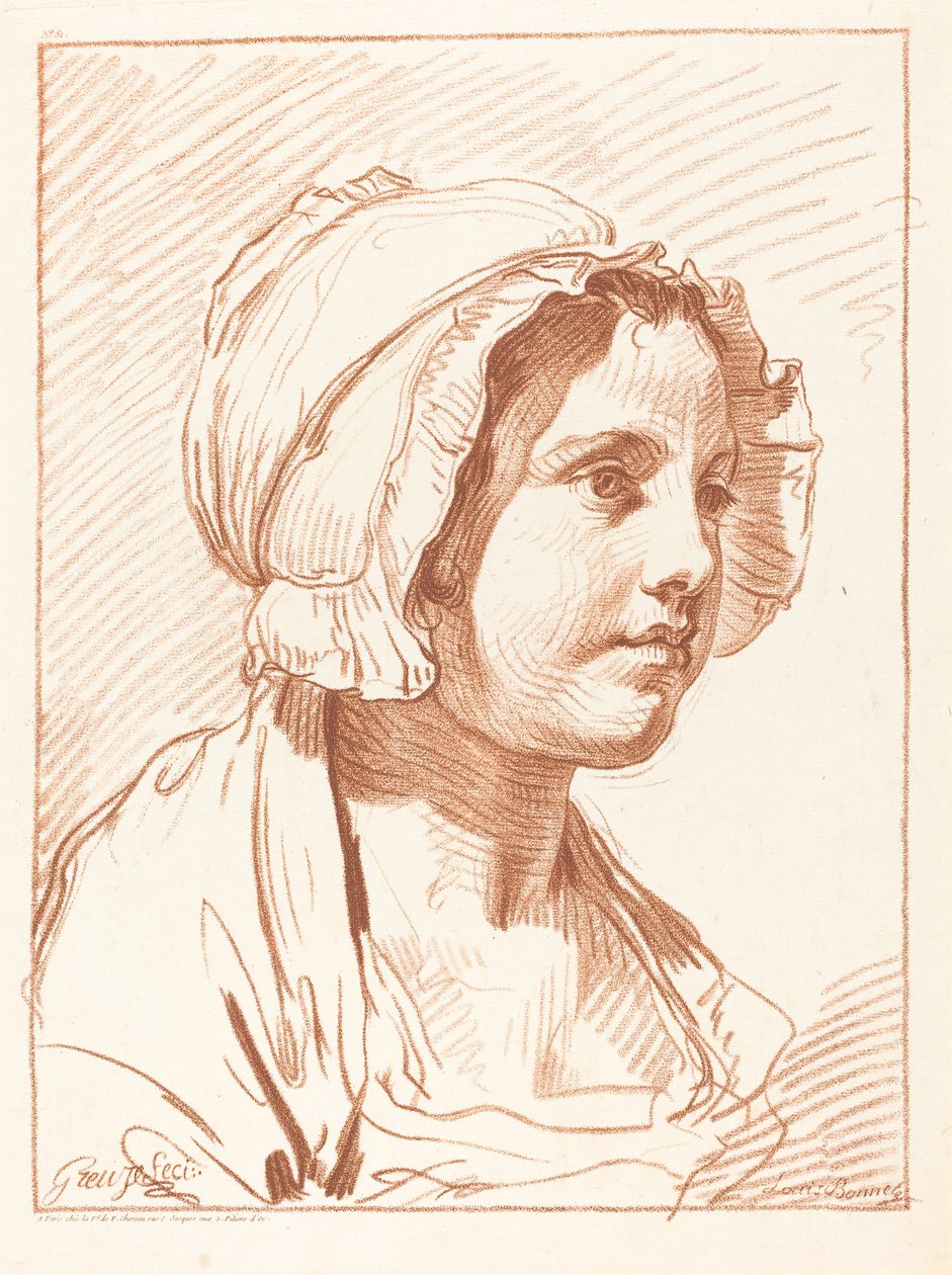 Chefe de uma Jovem Mulher de Boné, antes de 1764. de Louis Marin Bonnet