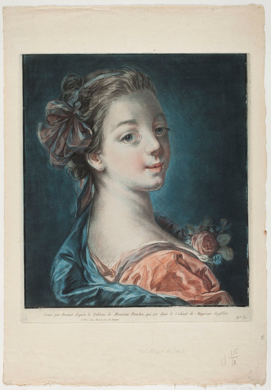 Retrato de uma jovem com uma rosa no vestido de Louis Marin Bonnet