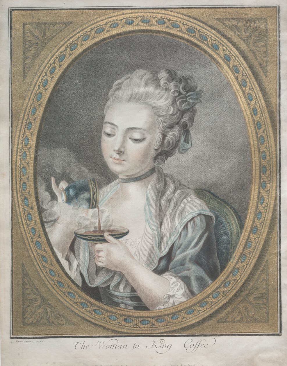 A mulher tomando café, 1774. de Louis Marin Bonnet
