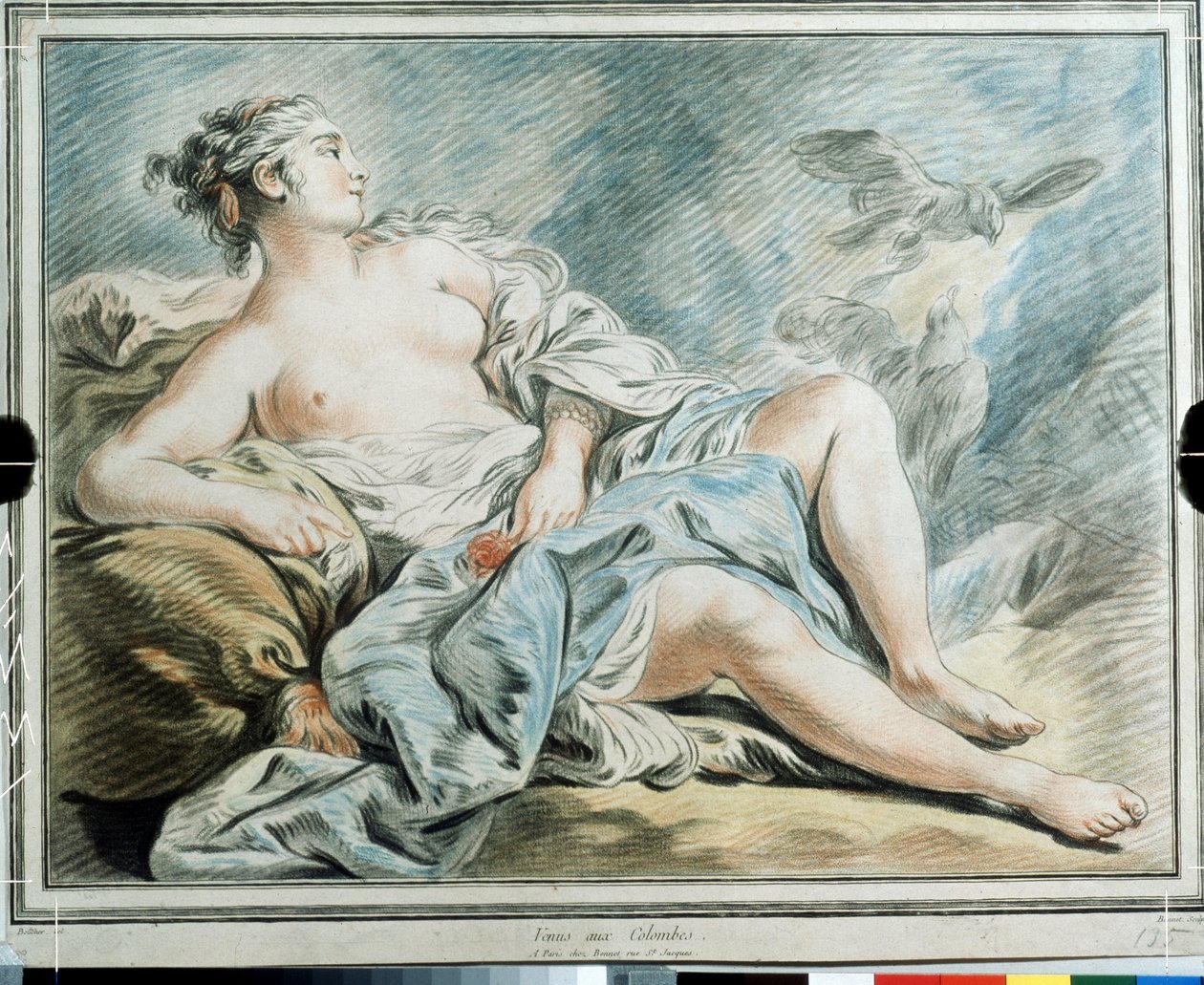"Vénus com pombas" Pastel de Louis-Marin (Louis Marin) Bonnet (1743-1793) Museu Pushkin do século XVIII, Moscovo de Louis Marin Bonnet