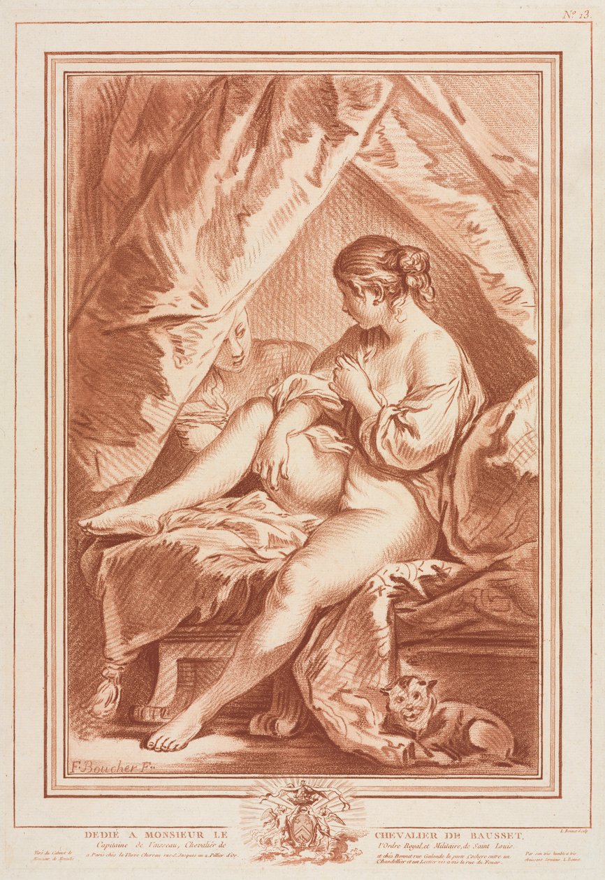 Jovem mulher sentada em uma cama, antes de 1764. de Louis Marin Bonnet