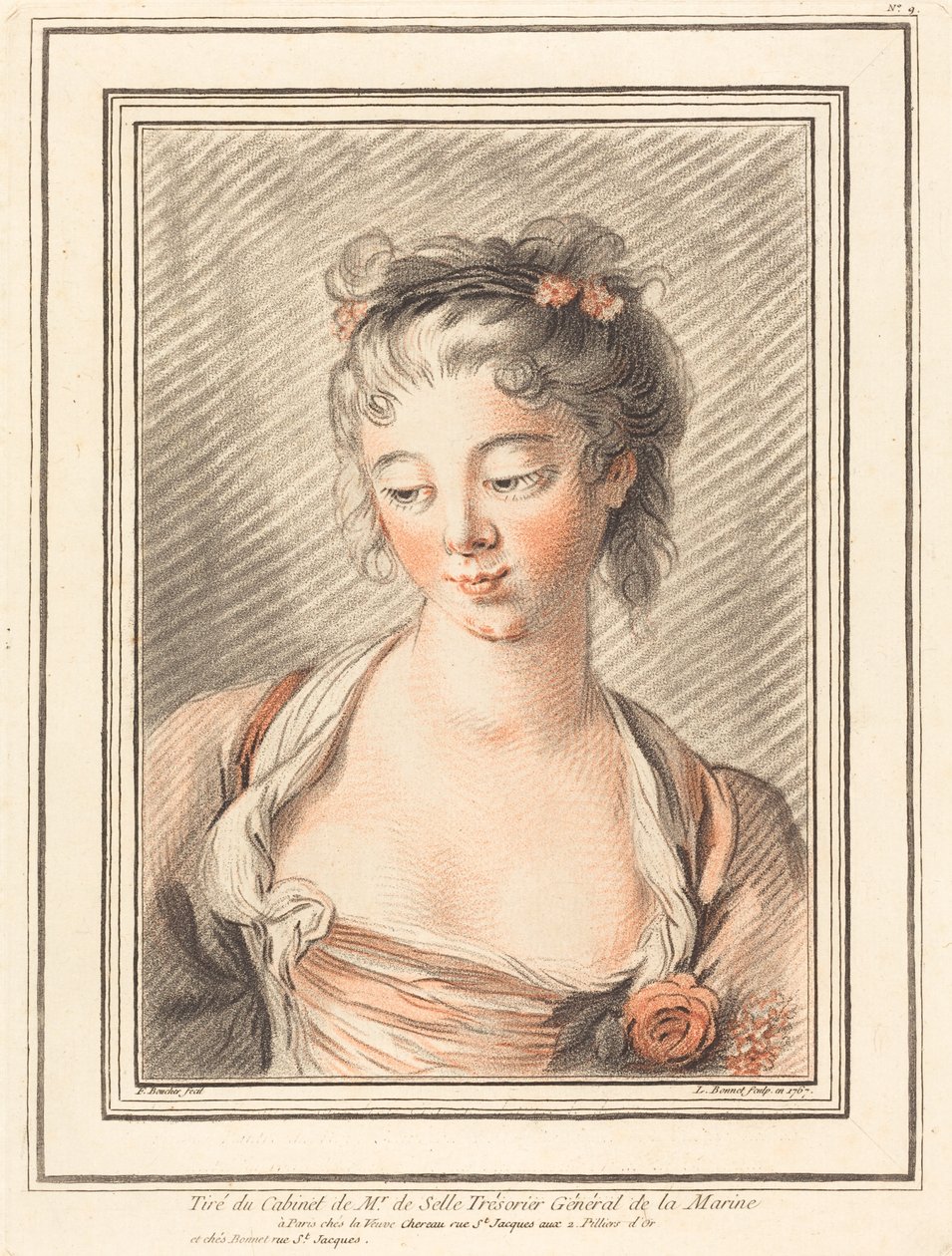 Busto de uma jovem olhando para baixo de Louis Marin Bonnet after François Boucher