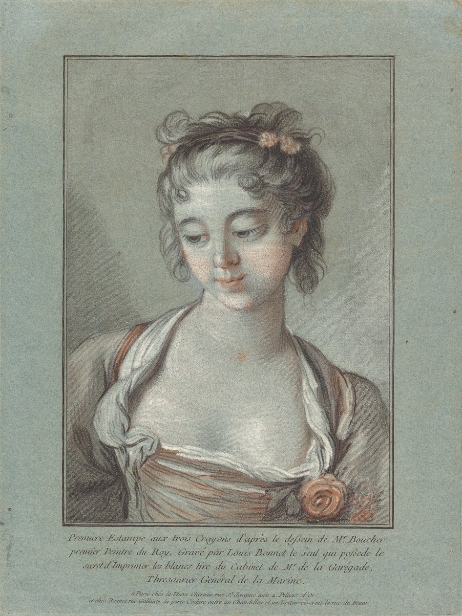 Busto de uma jovem olhando para baixo de Louis Marin Bonnet after François Boucher