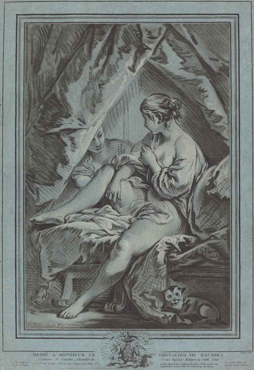 Jovem sentada em uma cama de Louis Marin Bonnet after François Boucher