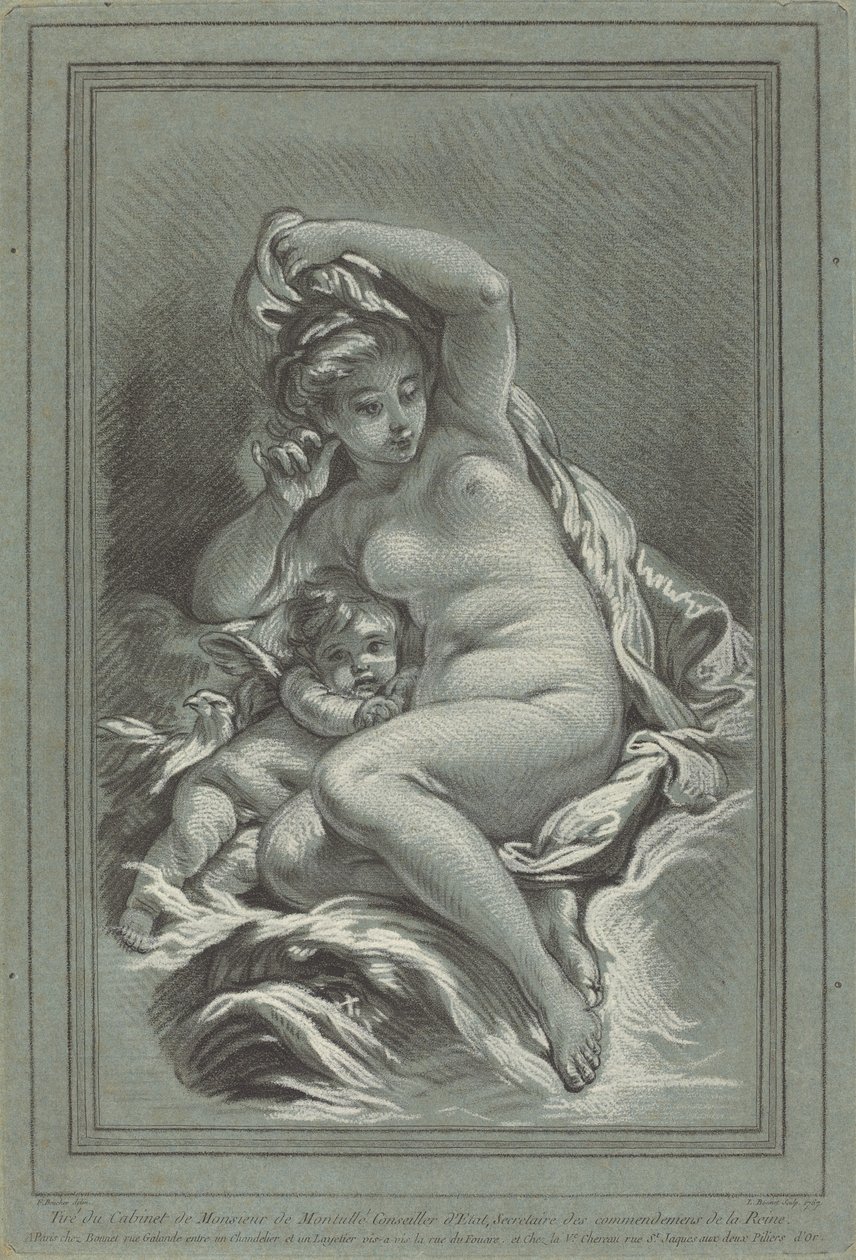 Vênus e Cupido em um Golfinho de Louis Marin Bonnet after Juste François Boucher