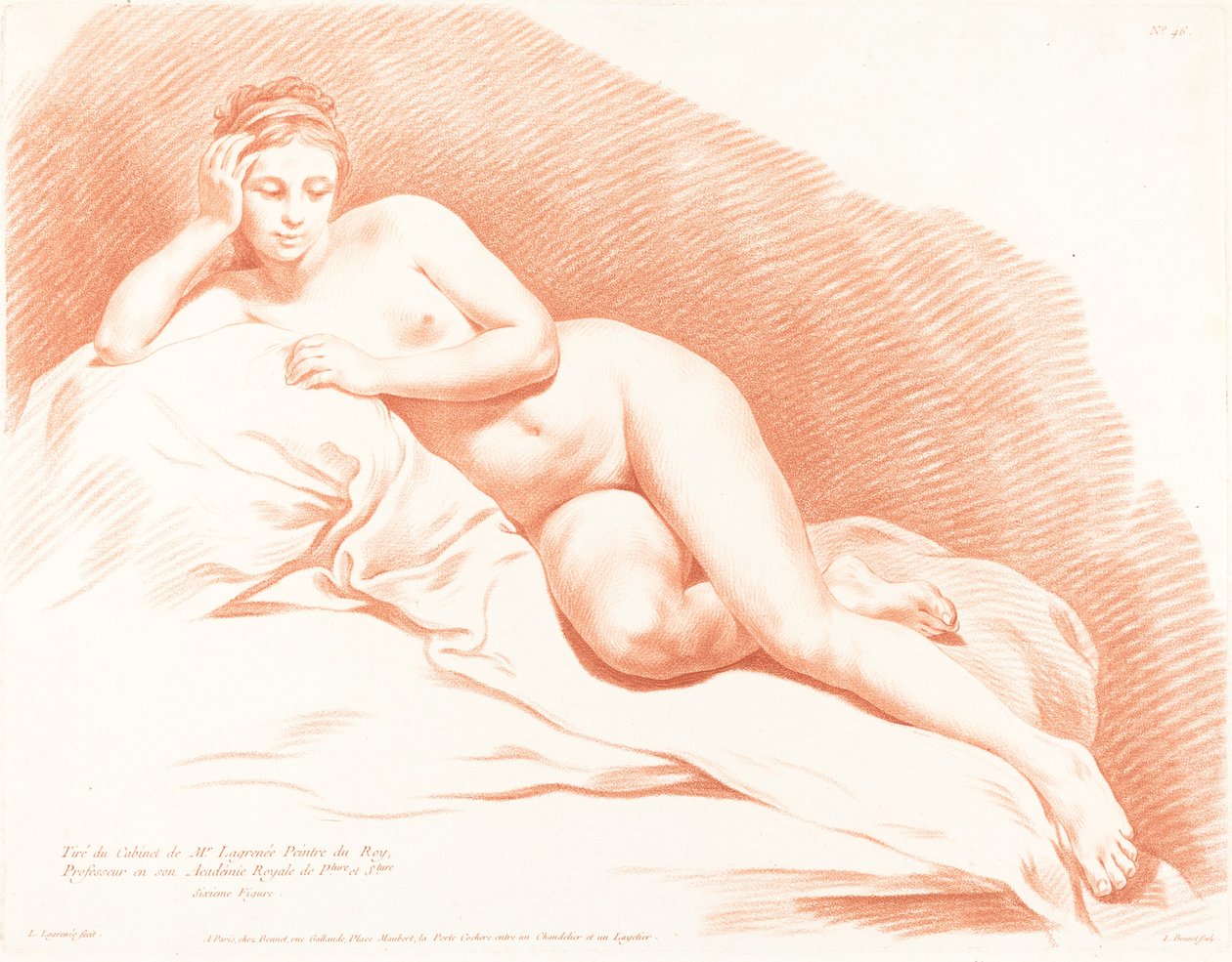 Nu feminino reclinado de Louis Marin Bonnet after Louis Jean François Lagrenée