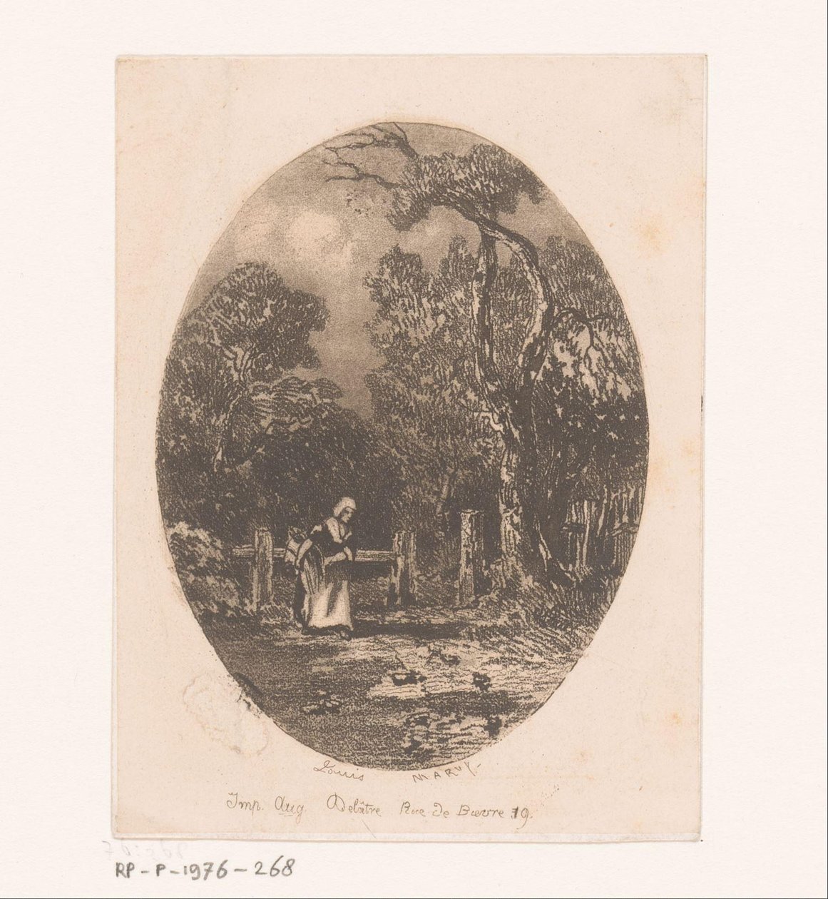 Paisagem com mulher camponesa em frente de uma cerca de Louis Marvy