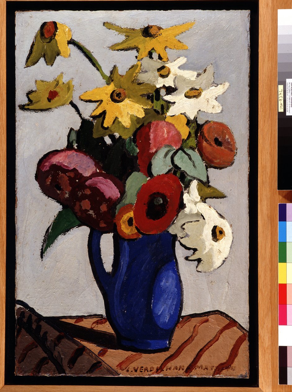 Bouquet de flores em vaso azul Pintura de Louis Mathieu Verdilhan (1875-1928) Dim. 71,5x45,5 cm Menção obrigatória: Fondação de colecções em de Provence, Marselha de Louis Mathieu Verdilhan