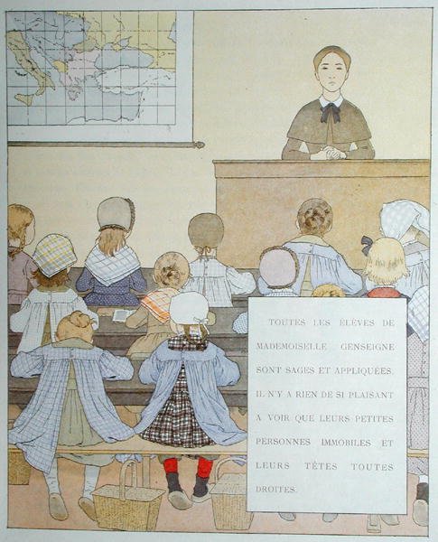 Os alunos de Mademoiselle Genseigne, ilustração de Nos Enfants, de Anatole France (1844-1924). de Louis Maurice Boutet de Monvel