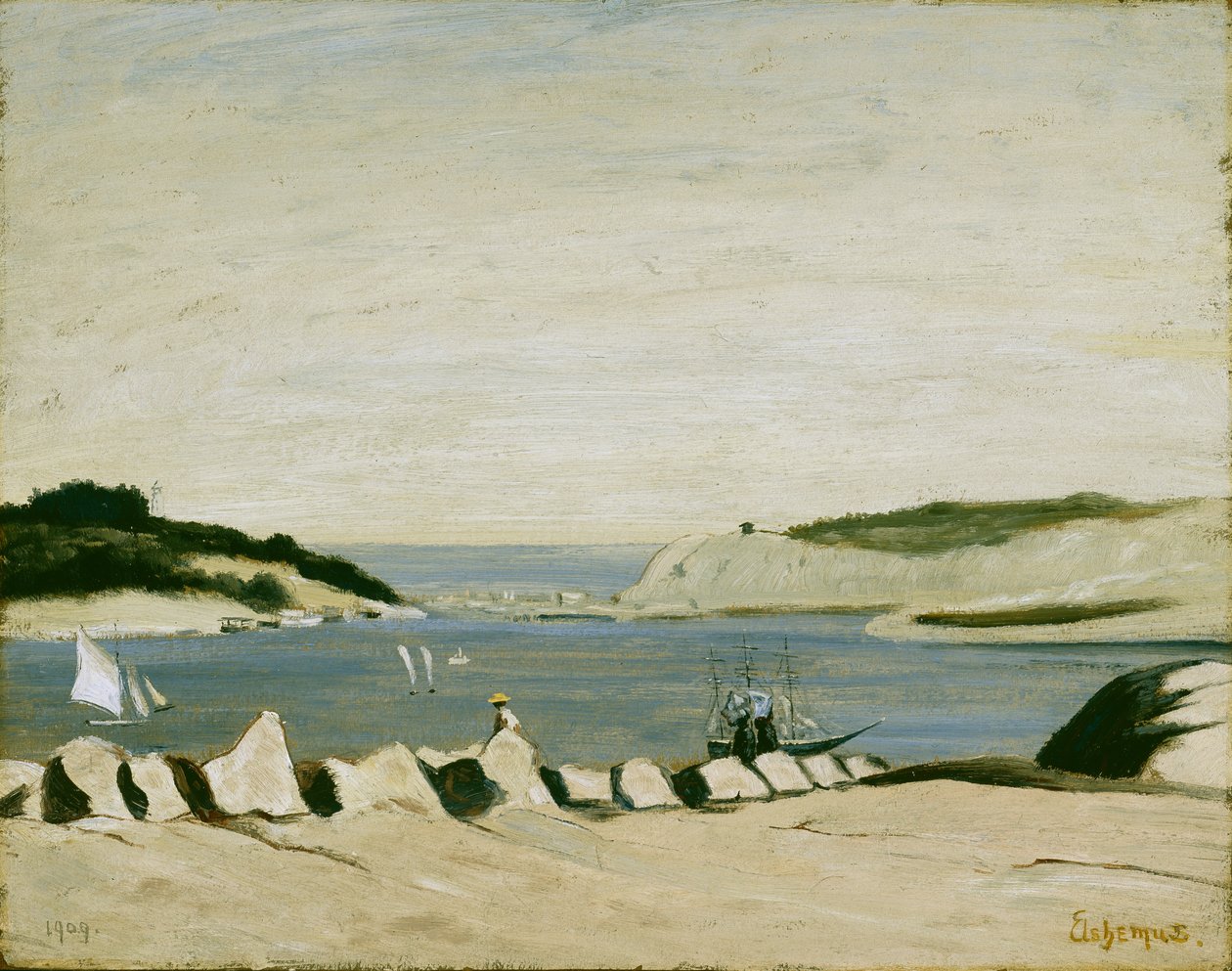 Coast Scene, 1909 (óleo sobre papel, montado sobre tela) de Louis Michel Eilshemius