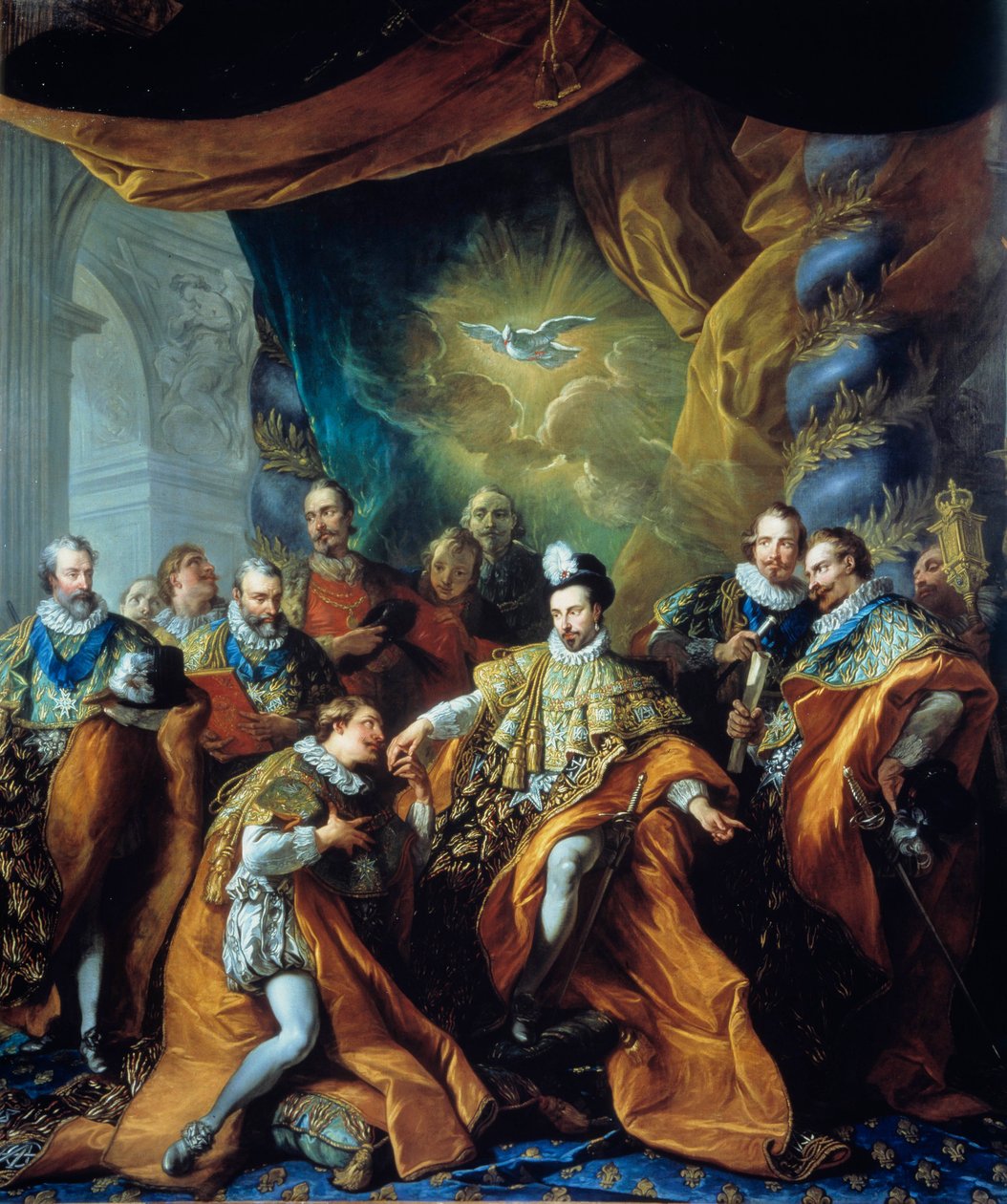 Instituição da Ordem do Espírito Santo (Ordem do Espírito Santo) de Henrique III Pintura de Louis Michel van Loo (1707-1771). Século XVIII. Paris, Musee de la Legion d