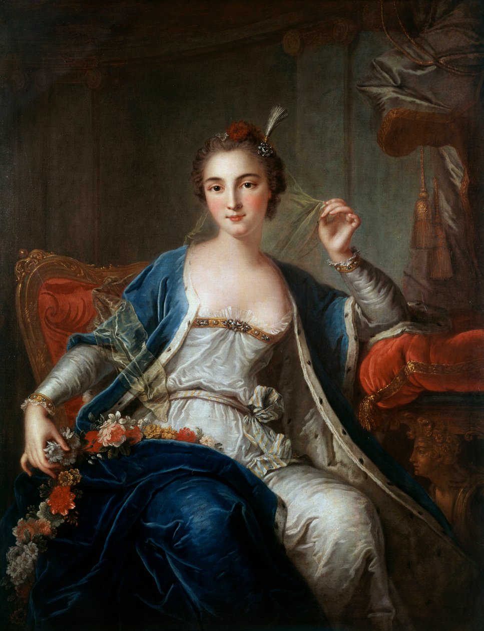 Retrato de Mademoiselle Salle, em 1737. Pintura de Louis Michel Van Loo (1707 - 1771) de Louis Michel van Loo