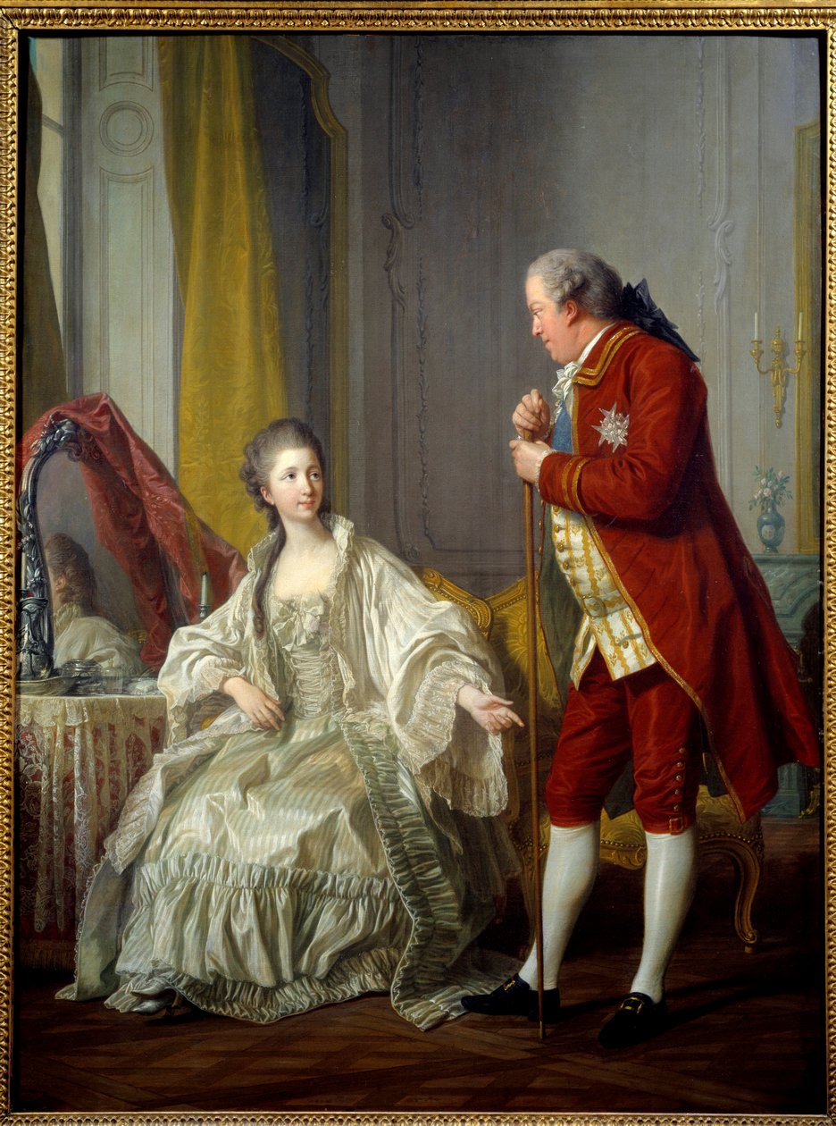 Retrato do Marquês e da Marquesa de Marigny. Abel-Francois Poisson de Vandieres, Marquês de Marigny, diretor dos edifícios do rei (1727-1781) e sua esposa Julie Filleul (1751-1822), filha de Luís XV. Pintura de Louis Michel Van Loo (1707-1771) de Louis Michel van Loo