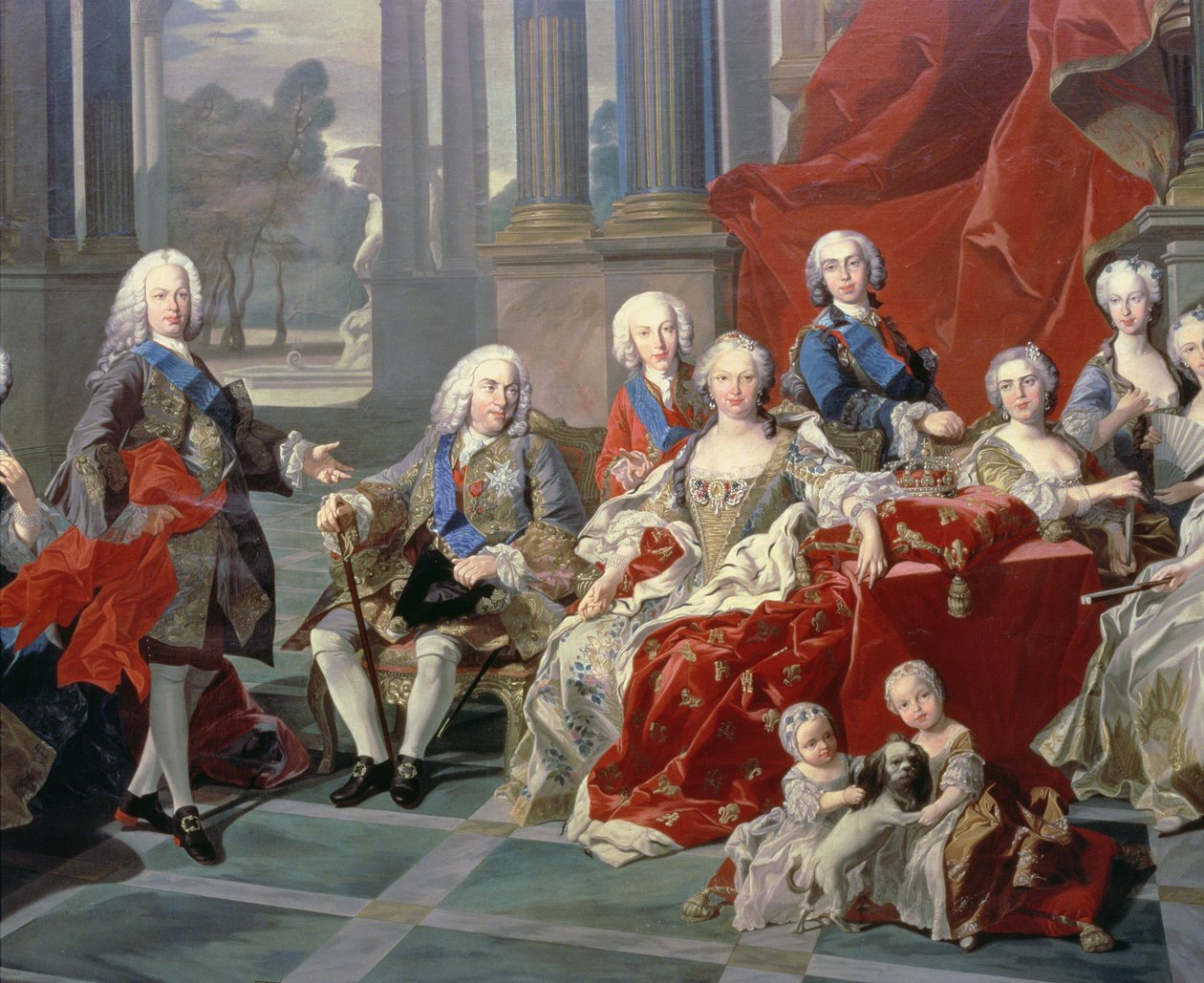 131 0794093/1 A Família de Filipe V de Espanha (1683-1746) detalhe representando o rei, sua segunda esposa Isabel Farnese e o futuro Fernando VI de Louis Michel van Loo