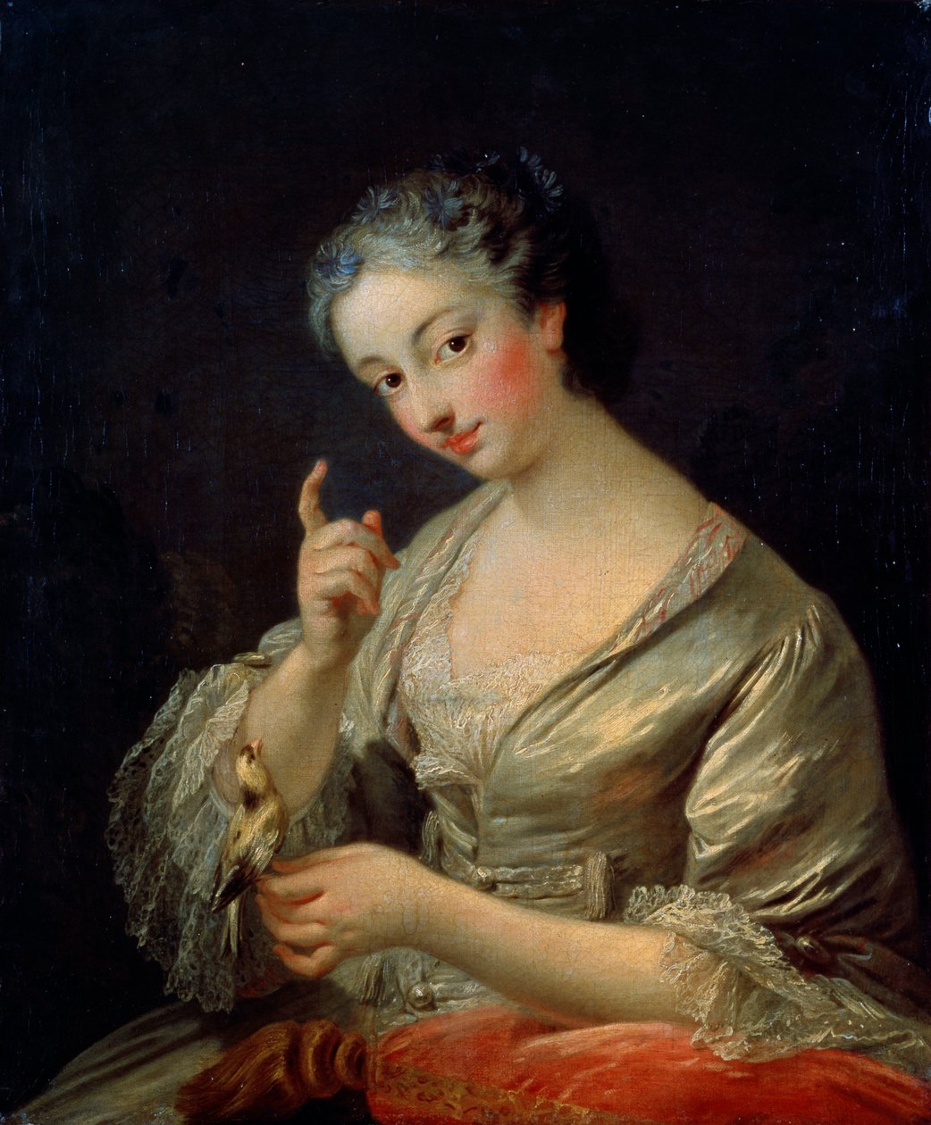Senhora com um pássaro, século XVIII. de Louis Michel van Loo