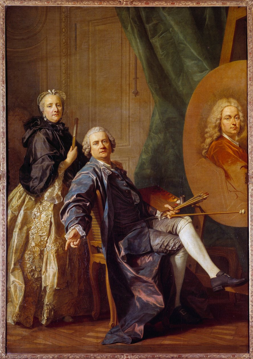 Louis Michel Van Loo (1707-1771), aconselhado por sua irmã Marie Anne trabalha no retrato de seu pai Jean Baptiste Van Loo (1684-1745) Pintura de Louis Michel Van Loo (1707-1771) 1763 Sol. 2,4x1,6 m de Louis Michel van Loo