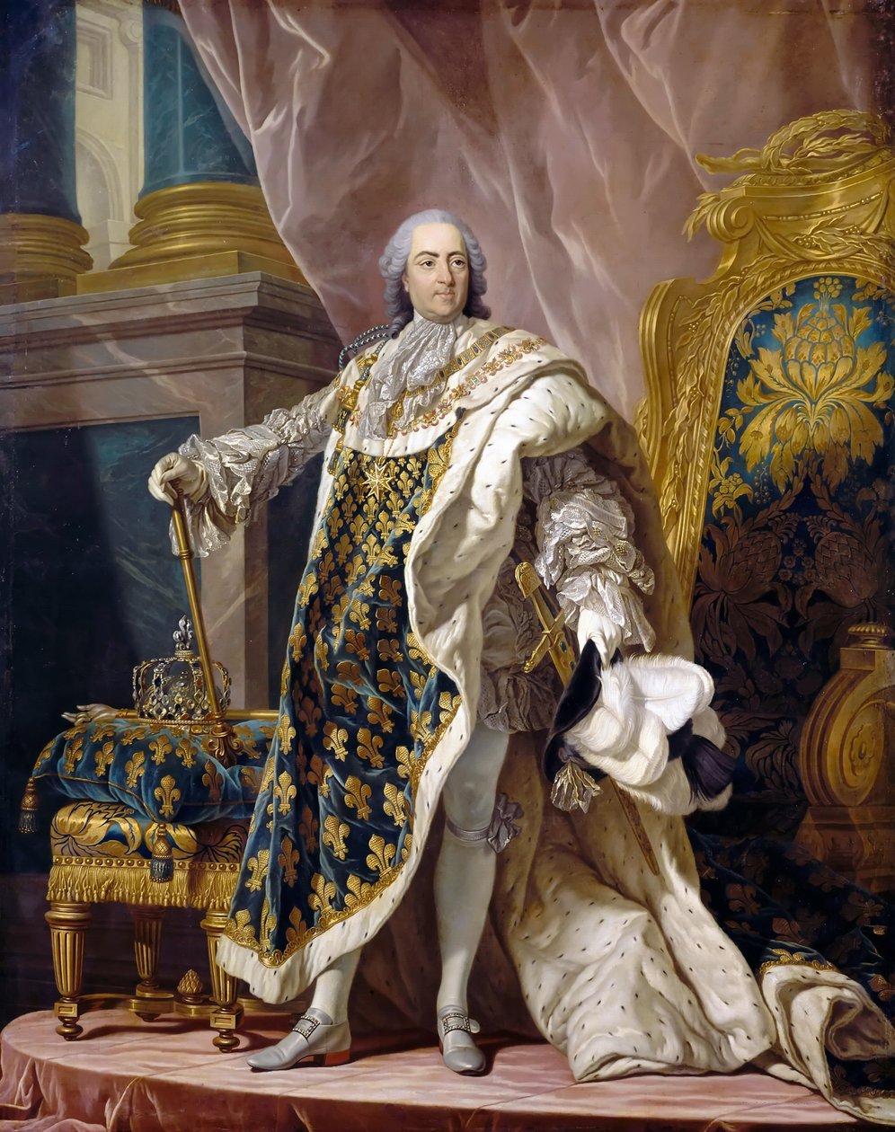 Retrato de Luís XV em seu traje real de Louis Michel van Loo