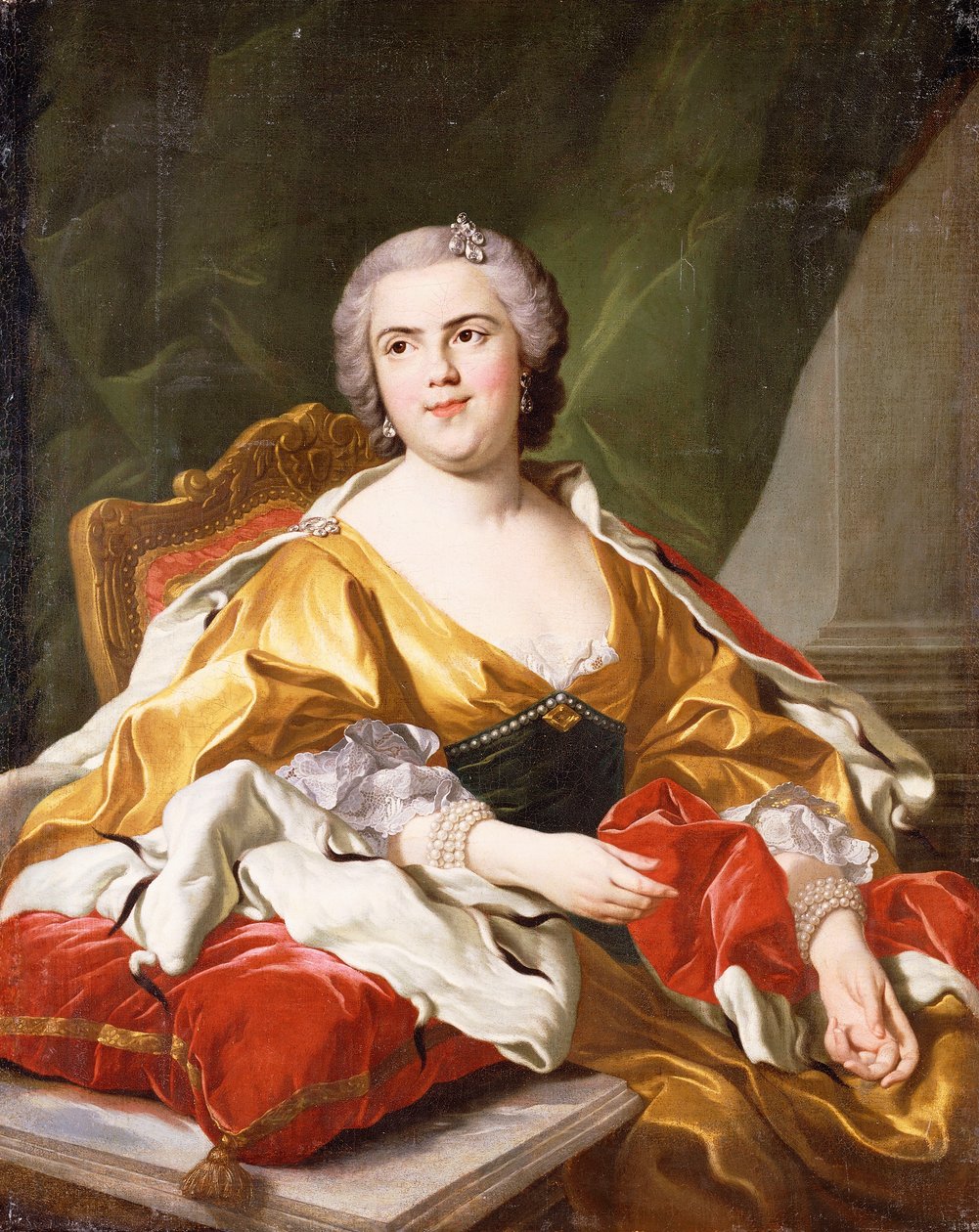Retrato de Louise Elisabeth de Bourbon, Duquesa de Parma, sentada, três quartos do comprimento, de Louis Michel van Loo