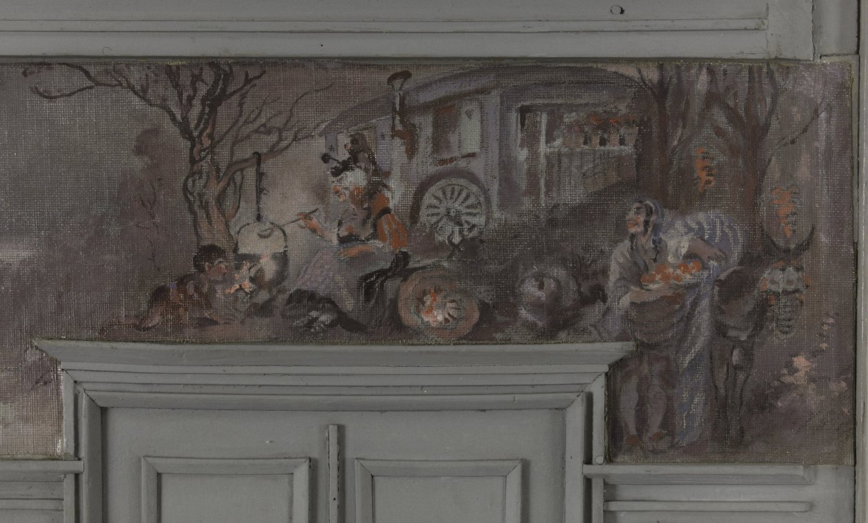 Le repas des comédiens - Modelo para a sala de jantar de Jean Coquelin, Villa Longchamp, Neuilly, cerca de 1900 (óleo) de Louis Morin