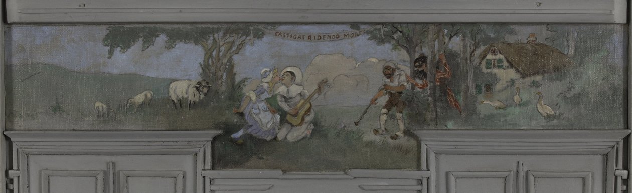 Pierrot et Colombine - Modelo para a sala de jantar de Jean Coquelin, Villa Longchamp, Neuilly, cerca de 1900 (óleo) de Louis Morin