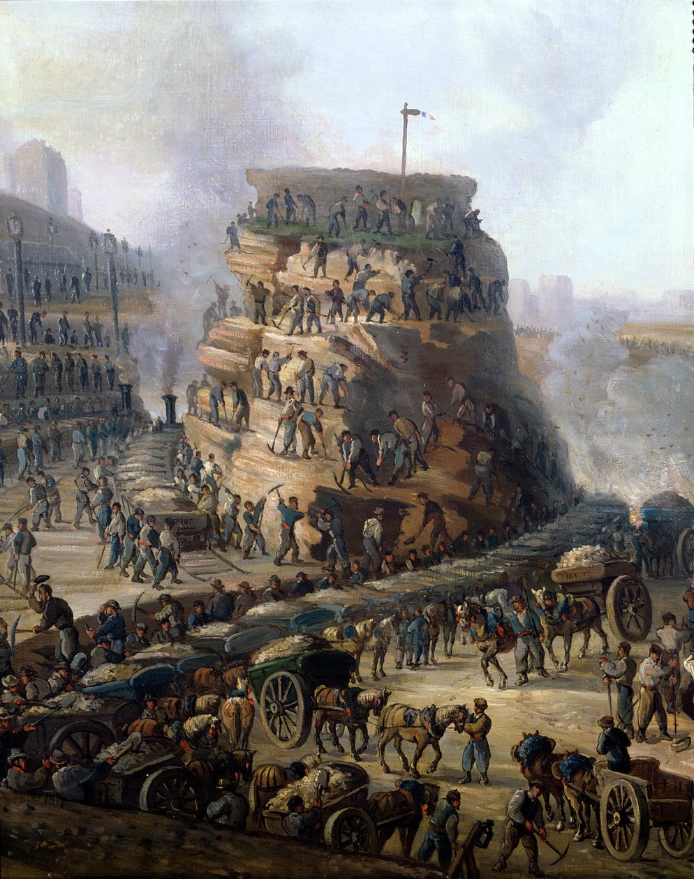 O Imperador Napoleão III (1808-1873) e a Imperatriz Eugênia (1829-1920) visitam o Monte Chaillot enquanto são nivelados, em 1867 (detalhe) de Louis Moullin