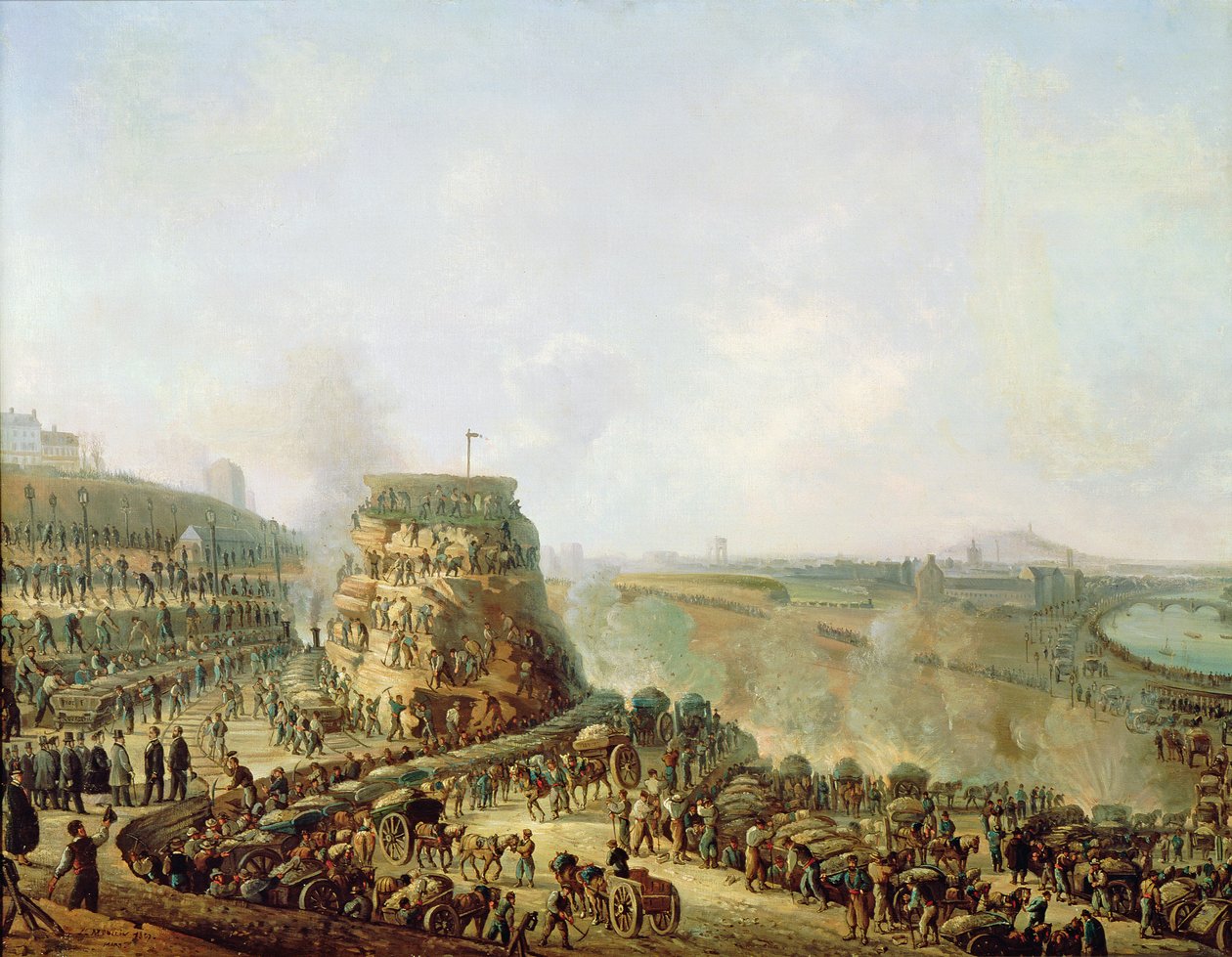 O Imperador Napoleão III (1808-1873) e a Imperatriz Eugênia (1829-1920) visitam o Monte Chaillot, 1867 de Louis Moullin