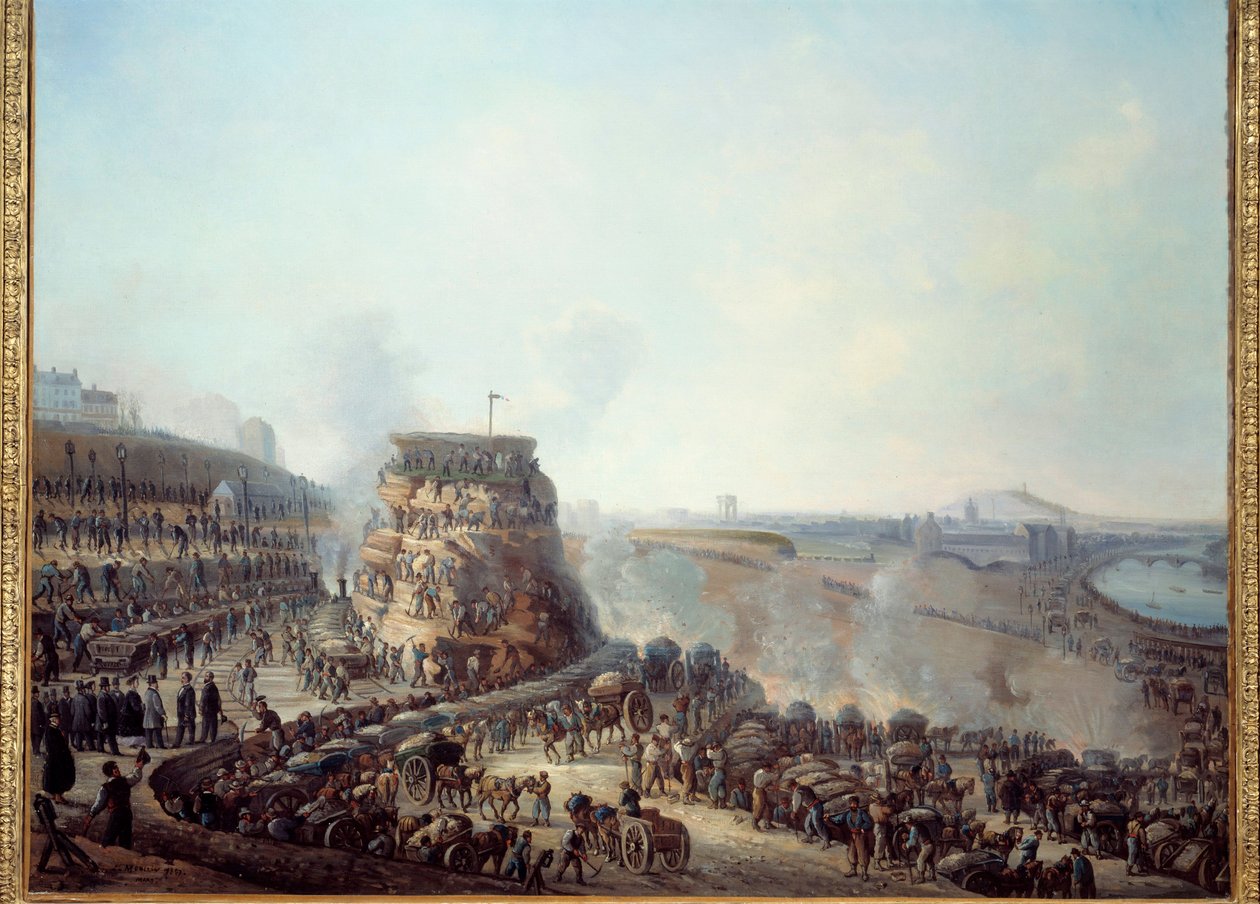 Transformações de Paris sob o Segundo Império, Haussmann Paris. "Visita do Imperador Napoleão III (1808-1873) e Impression Eugenie (1826-1920) ao local de construção do desmoronamento da colina de Chaillot" Este local de construção é um dos maiores w de Louis Moullin