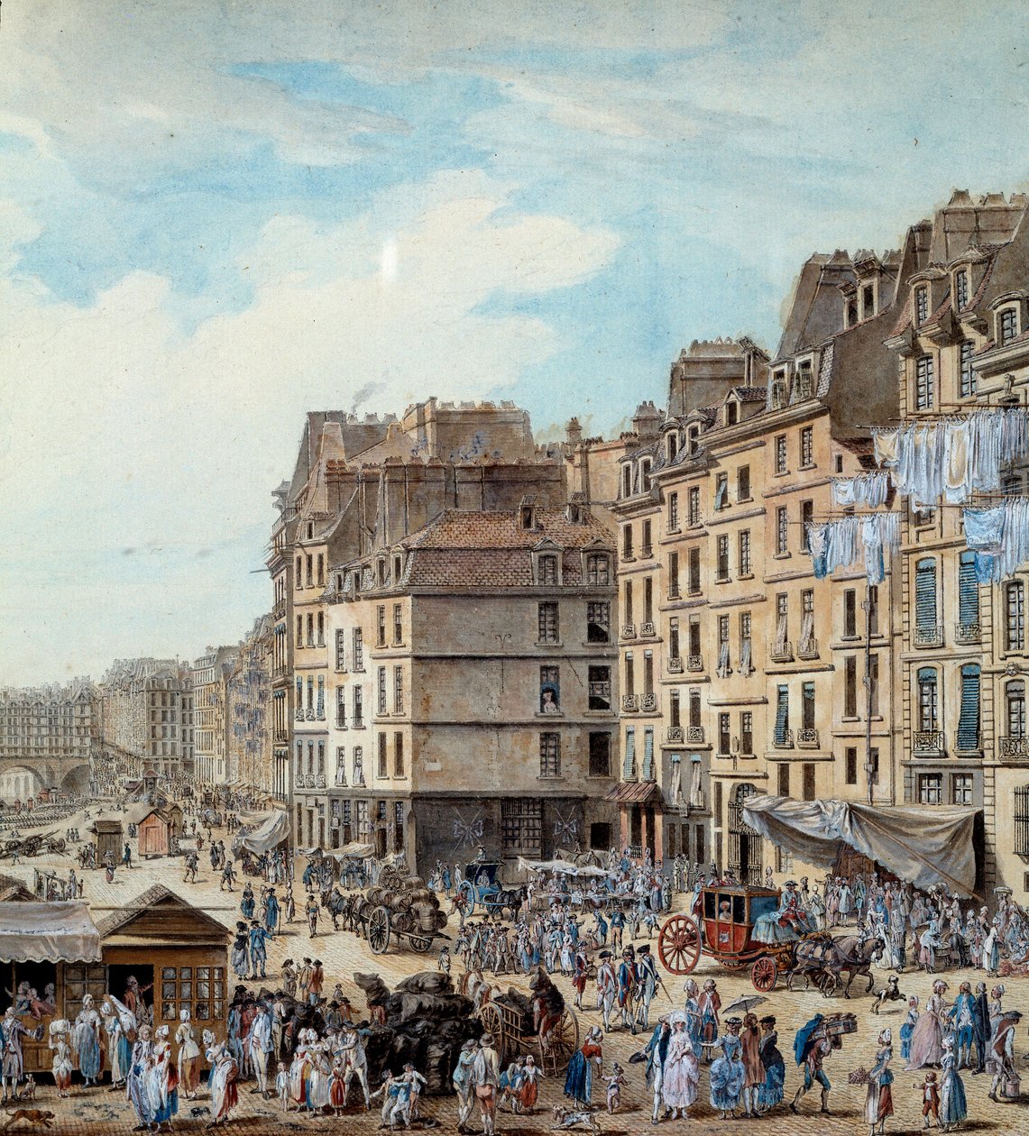 Vida marítima nas docas do porto de Paris em 1782 Peniches e actividades comerciais no Sena. Detalhe. Desenho de Louis de Lespinasse (1734-1808) 1782 Paris, Musee Carnavalet de Louis Nicolas de Lespinasse