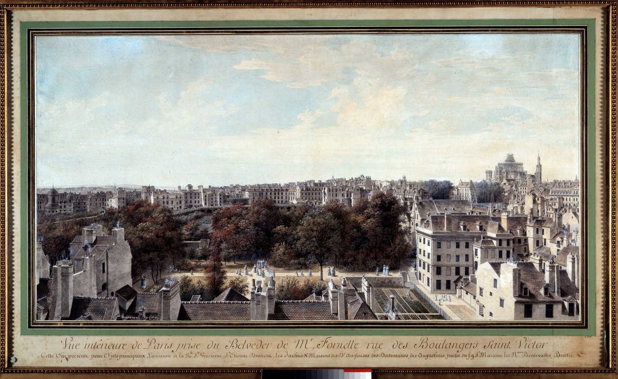 Vista de Paris tirada do mirante de Monsieur Fournelle, rue des Boulangers Saint Victor Drawing de Louis de Lespinasse (1734-1808) Paris do século XVIII. Museu Carnavalet de Louis Nicolas de Lespinasse