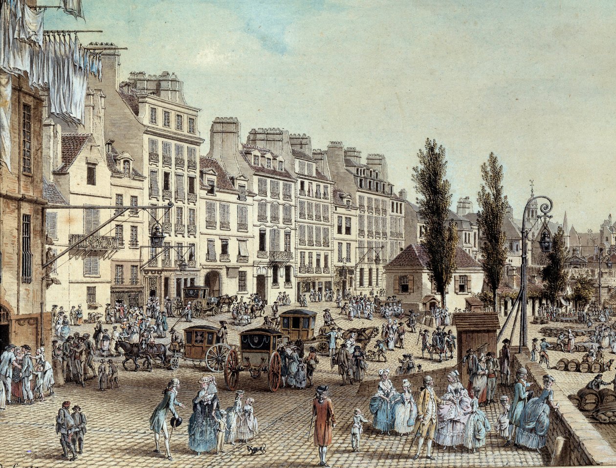 Vista do porto Saint Paul em Paris em 1782 Promenades nas margens do Sena. Desenho de Louis de Lespinasse (1734-1808) 1782 Paris, Musee Carnavalet de Louis Nicolas de Lespinasse
