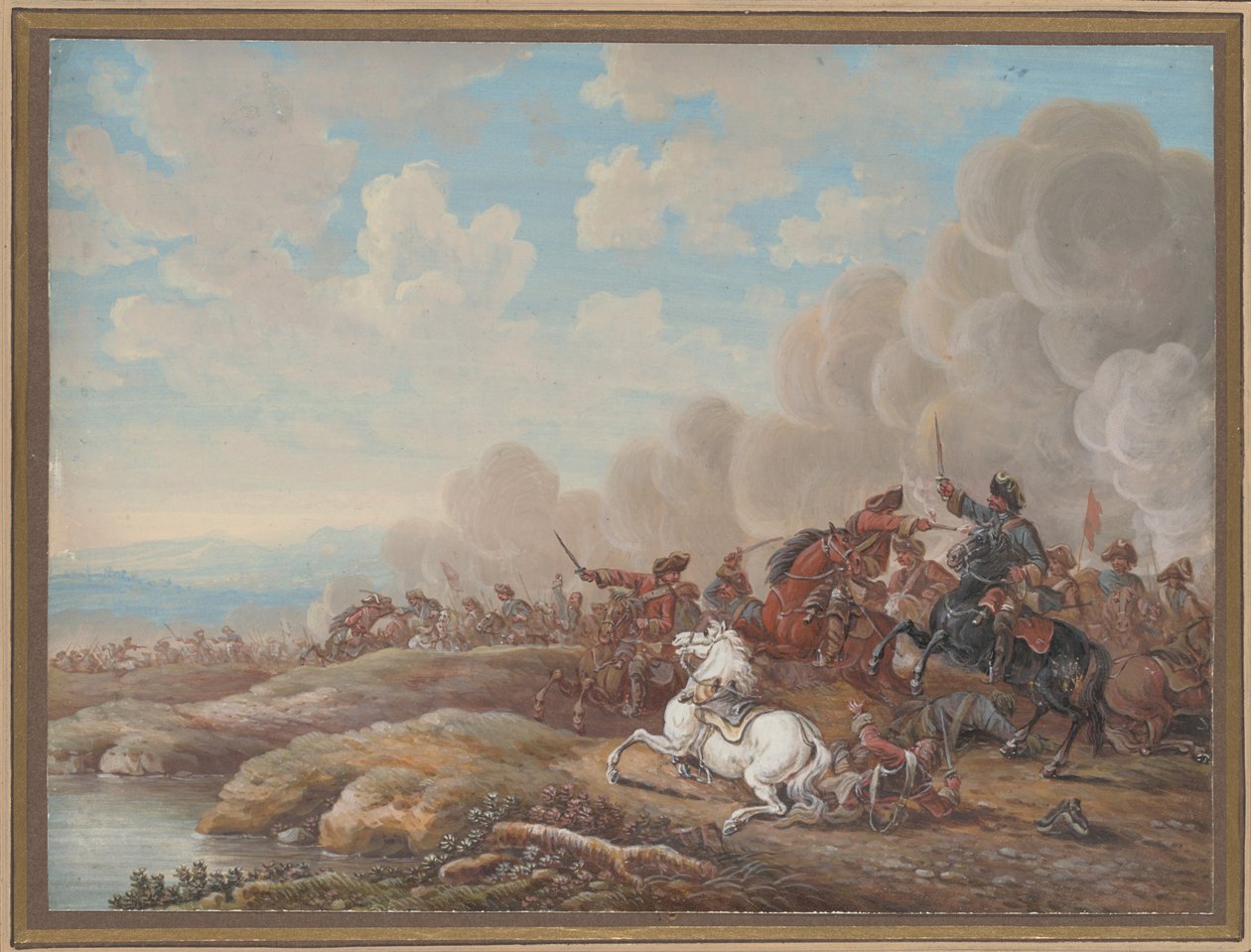 Batalha de cavalaria por um rio de Louis Nicolas van Blarenberghe