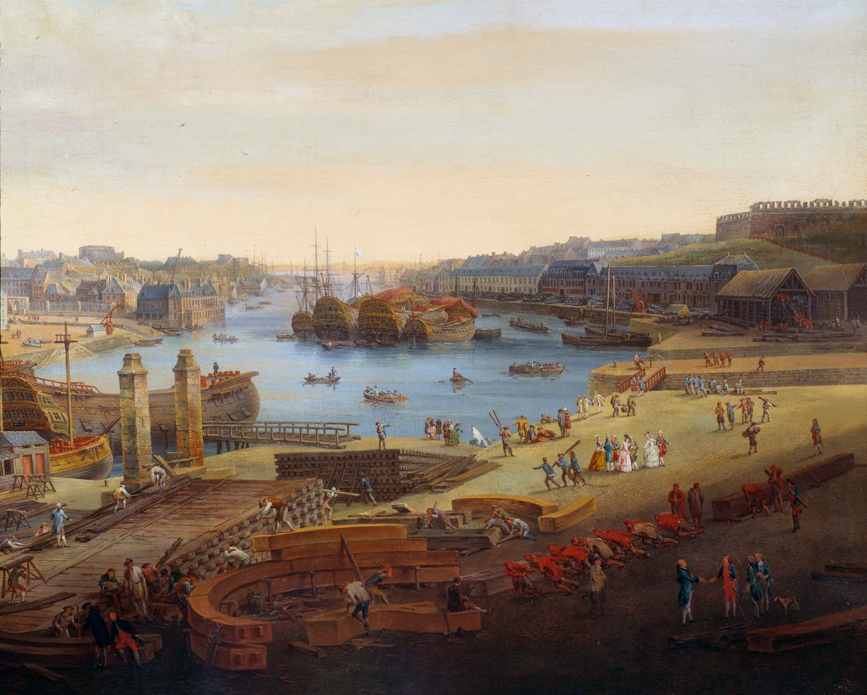Estaleiro: "O Porto de Brest" Detalhe. Pintura de Louis Nicolas van Blarenberghe (1716-1794) 1774 Brest, Musee des Beaux Arts de Louis Nicolas van Blarenberghe