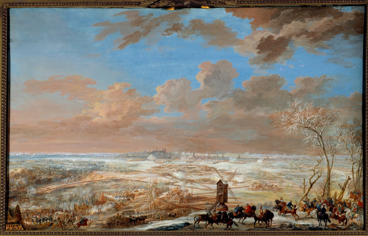 Guerra da Sucessão da Áustria (1741-1748): "Cerco de Bruxelas sob a neve pelo marechal da Saxónia de 7 a 20 de Fevereiro de 1746" Gouache de Louis Nicolas Van Blarenberghe (1716-1794) 1781 Sol. 0,59x0,94 m Versailles, museu do castelo de Louis Nicolas van Blarenberghe